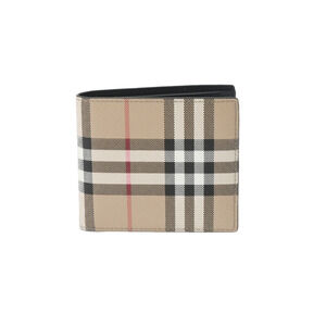 BURBERRY Check Beige Leather Bifold Wallet